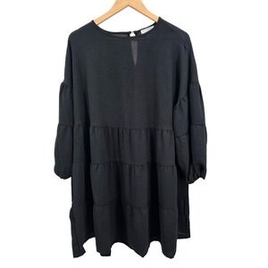 Mudpie Womens Tiered Mini Dress‎ Black Puff Long Sleeve Casual Party